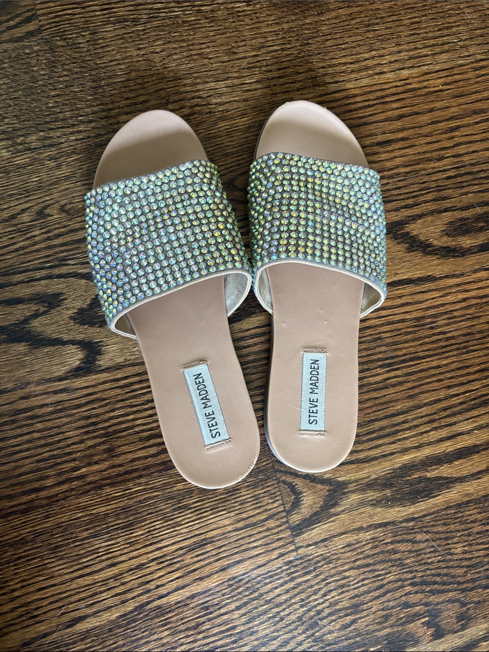 Steve Madden Crystal Embellished Slide Sandals - Nude Iridescent